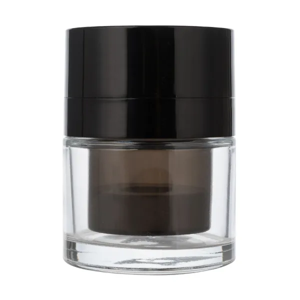 Stylish Empty Round Airless Double-Wall Glass Jar with Black Cap
