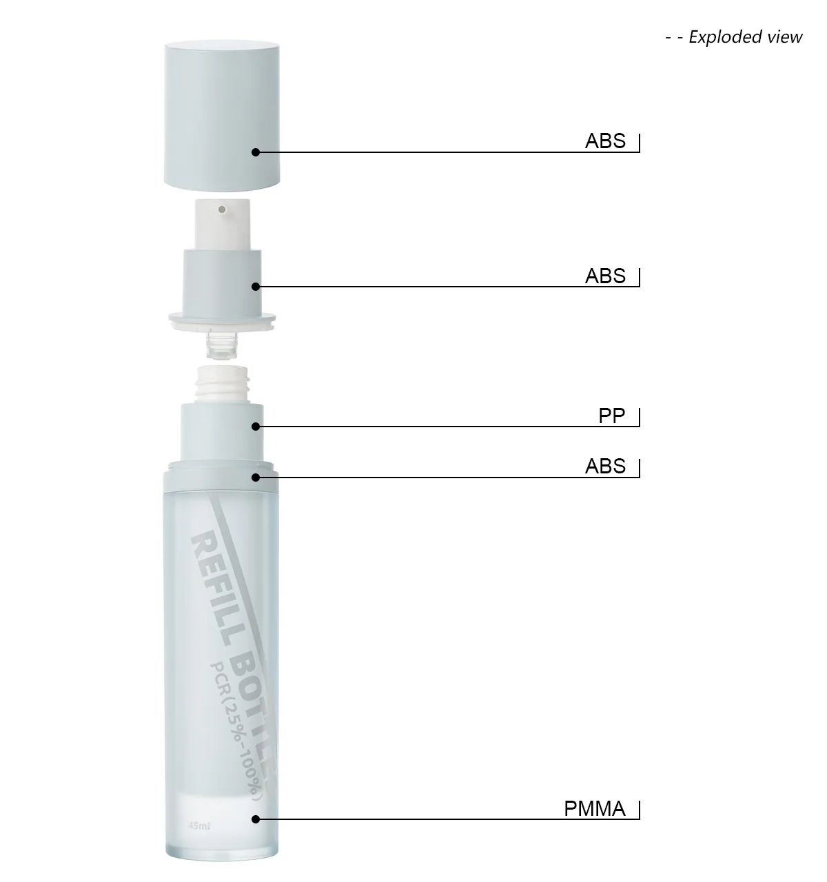 Cylinder Refillable Airless Pump Bottle with Cap G2908 specification