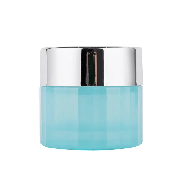 Round Blue Glass Cosmetic Jar