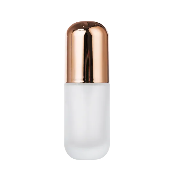Cylinder Frosted Glass Pump Bottle With Gold Lid