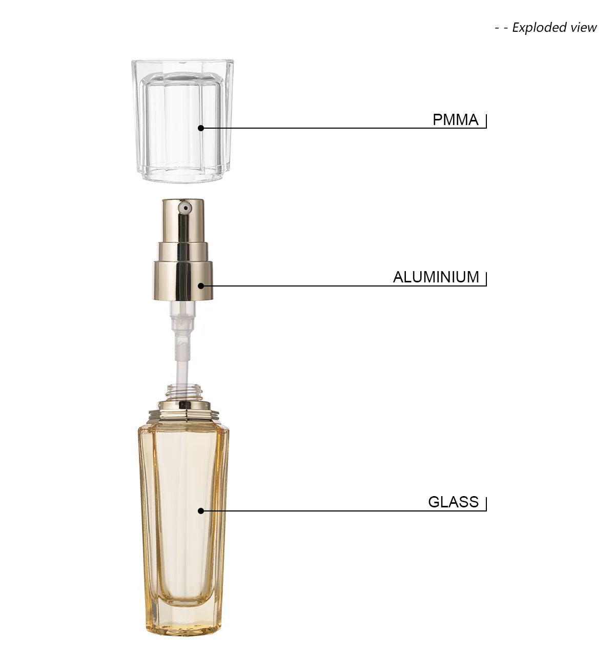 Pentagonal Shape Glass Perfume Bottle with Acrylic Cap G2795 Specification